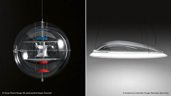 VP Globe pendant lights from Verner Panton and Ameluna from Artemide