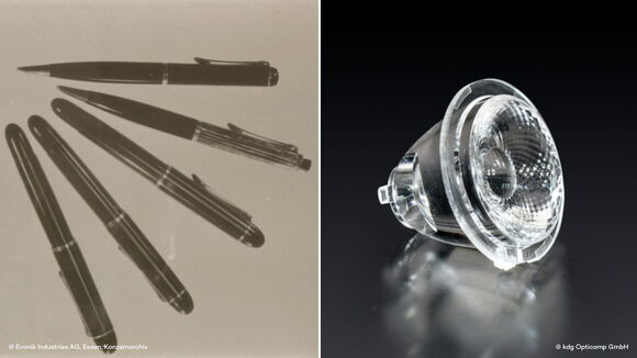 Historical writing utensils, Stenop lenses and an ultra-precision modern TIR lens made of PLEXIGLAS® molding compounds